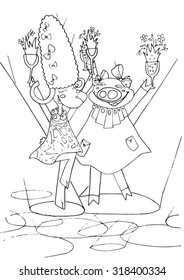 the sheep with friends dancing in the club with herbal cocktail  isolated on the white background