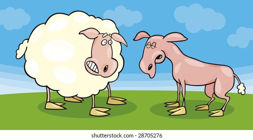 sheep frightened and shaved one