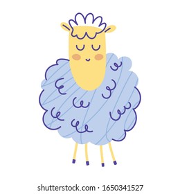 sheep front view animal cartoon doodle color on white background vector illustration