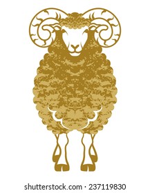 Sheep front view-golden color-Clip art
