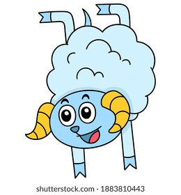 las ovejas están en acción acrobática divertida, imagen del icono del doodle. caricaturista lindo dibujo de doodle