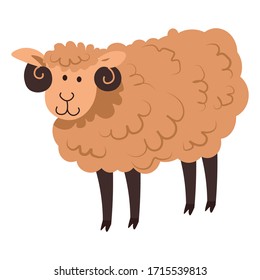 Sheep with furry coat, isolated domestic animal with fluffy and soft fur. Lamb of farm, agriculture and livestock breeding at rural countryside. Isolated character, vector in flat style illustration