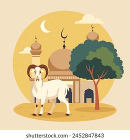 Sheep Goat Animal For Islamic Eid Al Adha Celebration in Mosque Background