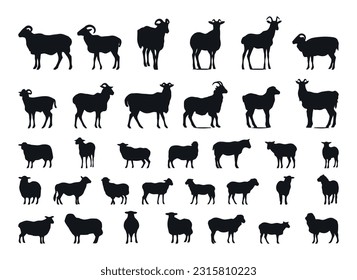 sheep and goat silhouettes set illustration vector