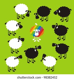 Sheep, good and different # 14 Set for the press on T-shirts.