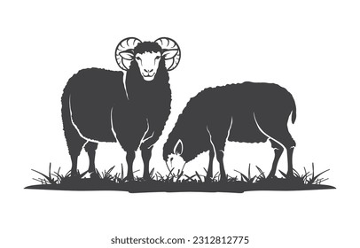 Sheep with grass icon. A pair of sheep icon. Lamb in the grass icon concept. Trendy two sheep with grass design illustration. Vector illustration