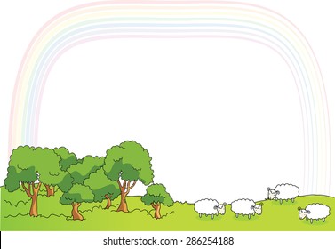 sheep in the grassland with background