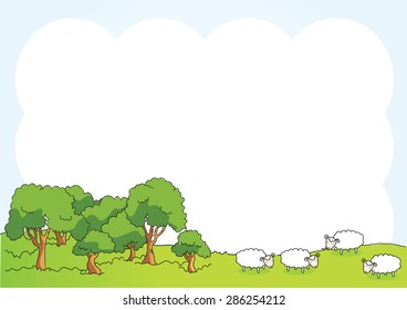 sheep in the grassland with background