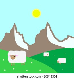 Sheep graze on the grass