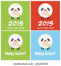 Sheep Greeting Card Modern Flat Design. Vector Collection Set