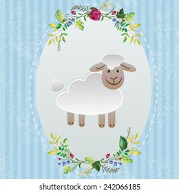 sheep greeting card vector illustration, can be used for baby shower, birthday cards, invitations - vector illustration.