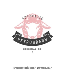 Sheep hand drawn logo isolated on white background vector illustration for labels, badges, t-shirt and other design.