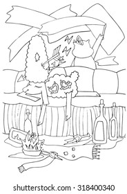 the sheep hangover after a rest lying on a chair  isolated on the white background