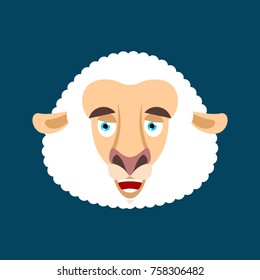 Sheep happy emotion face avatar. Ewe merryl emoji. Farm animal. Vector illustration