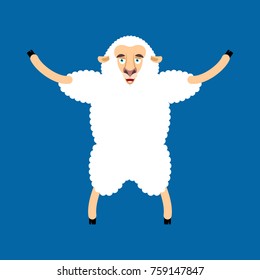 Sheep happy. Ewe merryl emoji. Farm animal. Vector illustration