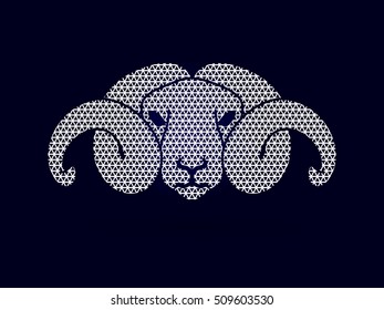 Sheep head with big horn designed using geometric pattern graphic vector.