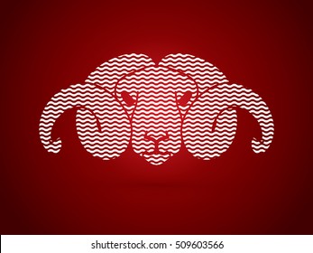 Sheep head with big horn designed using line wave graphic vector.