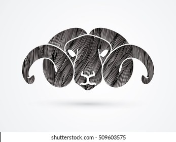 Sheep head with big horn designed using  black grunge brush graphic vector.