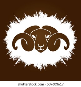Sheep head with big horn designed on grunge frame background graphic vector.
