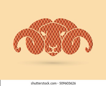Sheep head with big horn designed using luxury geometric pattern graphic vector.
