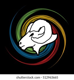 Sheep head with big horns designed on spin wheel background graphic vector.