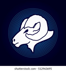 Sheep head with big horns designed on line circle background graphic vector.