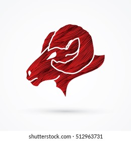 Sheep head with big horns designed using red grunge brush graphic vector.