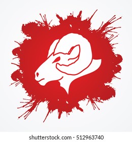 Sheep head with big horns designed on splatter blood background graphic vector.