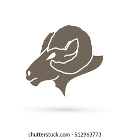 Sheep head with big horns graphic vector.