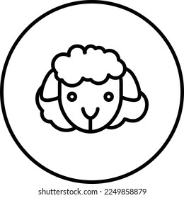 Ilustración vectorial de icono de la cabeza de oveja en blanco y negro en un círculo, para uso web en animales de granja