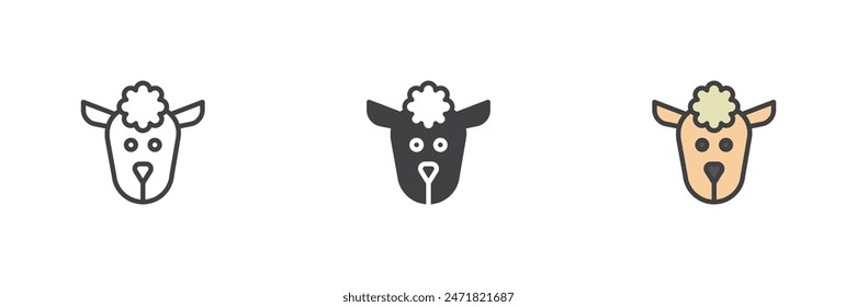 Sheep head different style icon set. Line, glyph and filled outline colorful version, outline and filled vector sign. Symbol, logo illustration. Vector graphics
