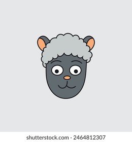 Cabeza De Oveja Desde El Frente. Estilo de dibujos animados. Vector