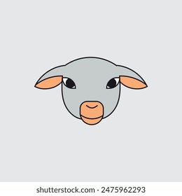 Cabeza De Oveja Desde El Frente. Estilo de dibujos animados. Vector
