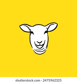 Sheep Head From Front. Sketch, Drawing Style.