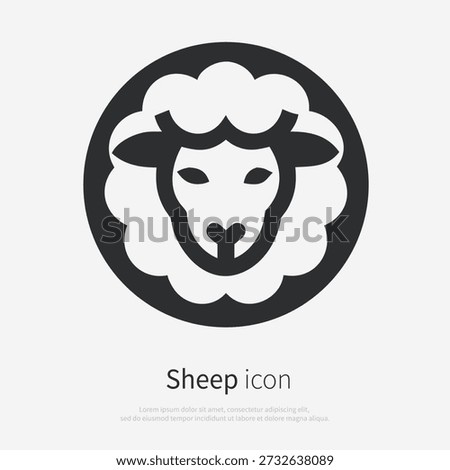 Sheep Head icon silhouette, front view. Vector outline logo of a Ram face portrait. Illustration isolated on white background.