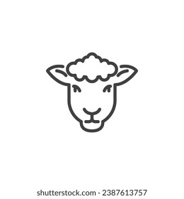 Icono de la línea de la cabeza de la oveja. signo de estilo lineal para concepto móvil y diseño web. Icono de vector de contorno de ganado ovino. Símbolo animal de granja, ilustración del logotipo. Gráficos vectoriales