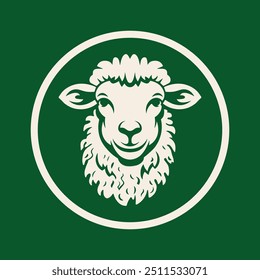 Sheep head logo design. Lamb head symbol. Minimalist and simple icon. Vector template for laser cutting wall art isolated on green.