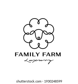 Diseño del logotipo de la línea monolínea de la cabeza de la oveja