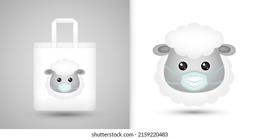 Sheep head on white tote bag