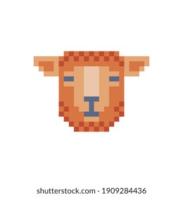 Sheep head pixel art icon lamb animal isolated vector illustration. 8-bit sprite. Design stickers, logo, mobile app, embroidery.