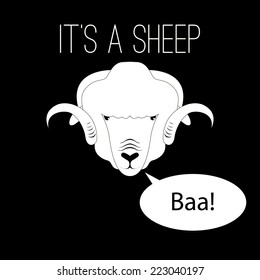 Sheep Head saying baa, flat style monochrome