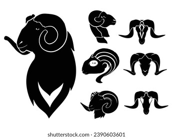 sheep head silhouette icon set, eps 10 vector design, for graphic and other needs