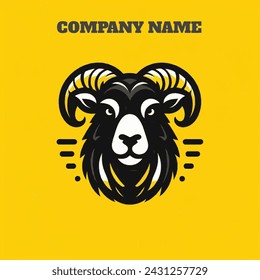 Sheep head vector logo design template. Vector illustration of ram head on yellow background.