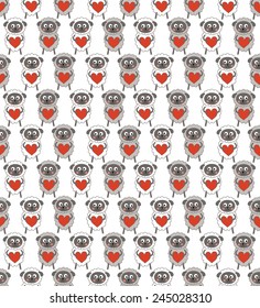 Sheep with hearts. Vector seamless pattern