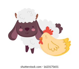 sheep and hen farm animal cartoon vector illustration