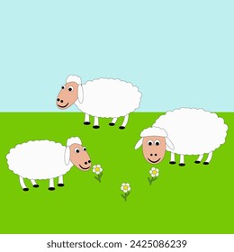 Sheep. Herd in the meadow. For a children's book. Isolated object. Flat design. Vector Illustration