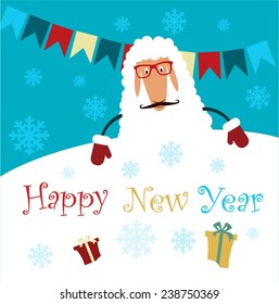 sheep hipster wish a happy new year illustration