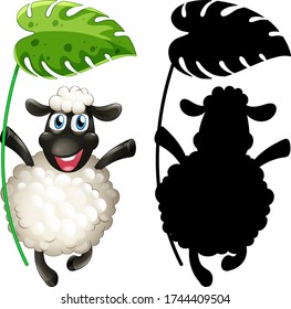 Sheep holding leaf with its silhouette illustration