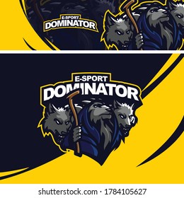 ovejas sujetando al personal con el logotipo de la prima del lobo vigilante