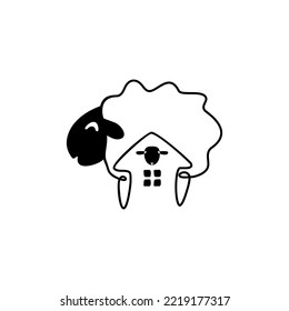 sheep home logo design vector template